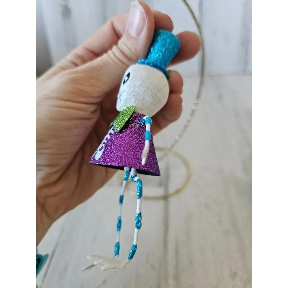Pier 1‎ skeleton glitter Halloween ornament skull vintage Xmas tree unique